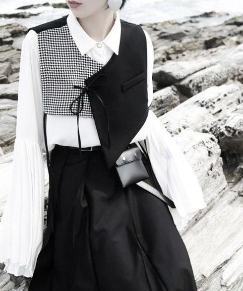 Asymmetric Houndstooth Ribbon Vest
